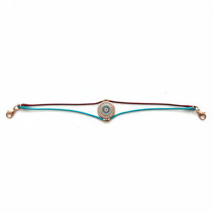 Burgundy and turquoise bracelet - flat lay