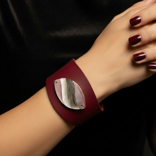Crimson MOP cuff burgundy nails black bg