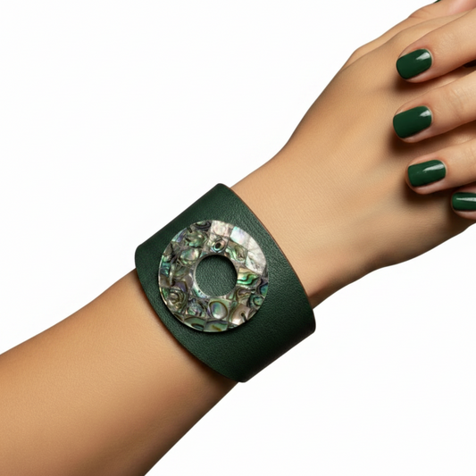 Green Leather Cuff — White Background