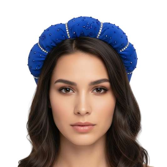 Model wearing blue crystal headband