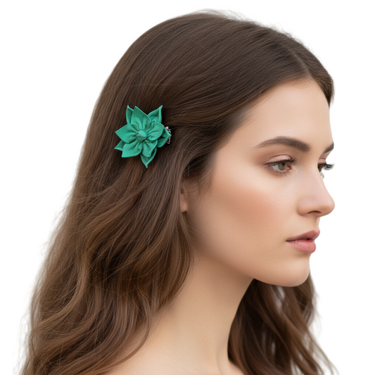 Natural Beauty Green Suede Multi-Layer Floral Hair Clip