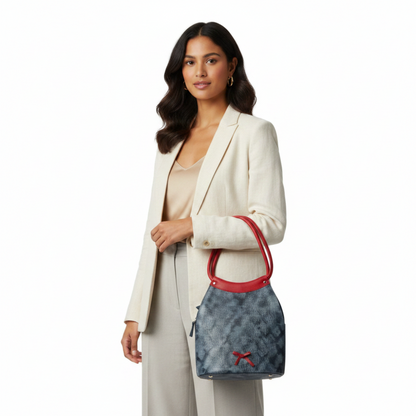 Model with Blue Bag — Red Handles