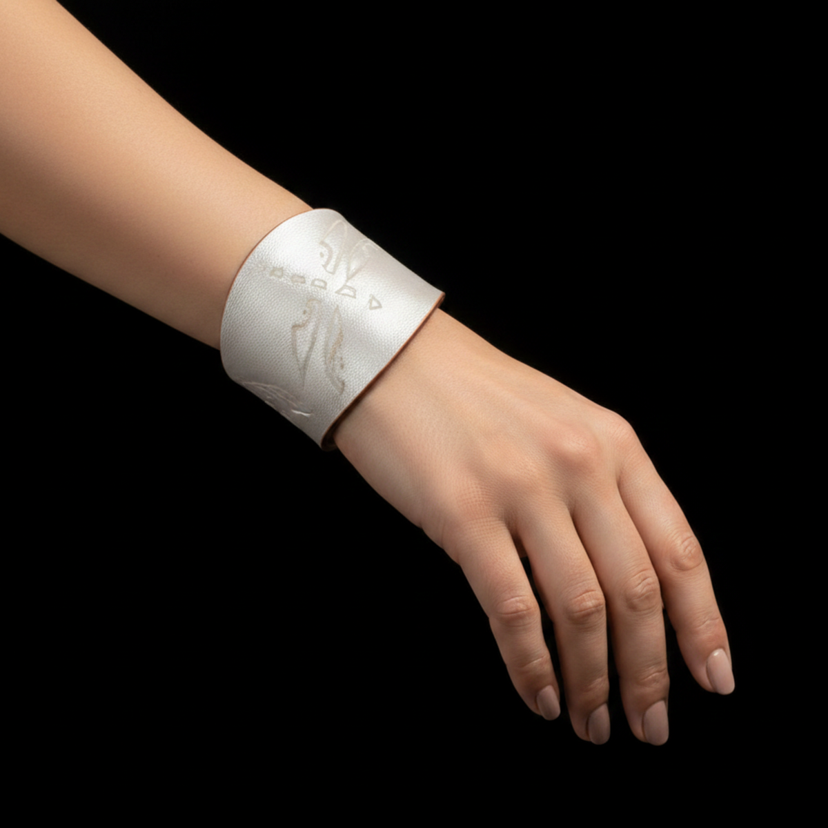 Silver-White Leather Cuff on Model